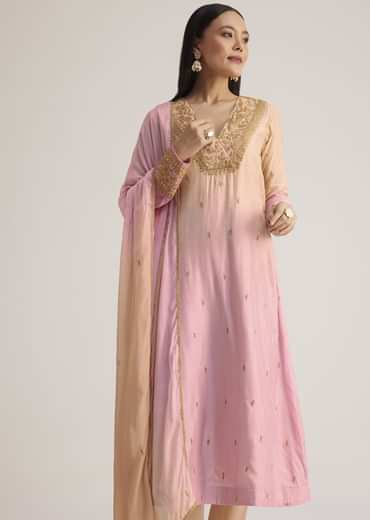 Pink and Beige Ombre Embroidered Suit