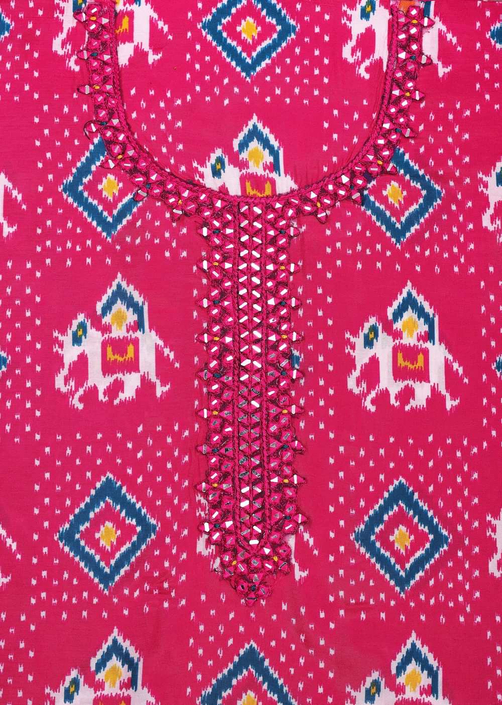 Pink And Blue Patola Printed Tussar Dress Material