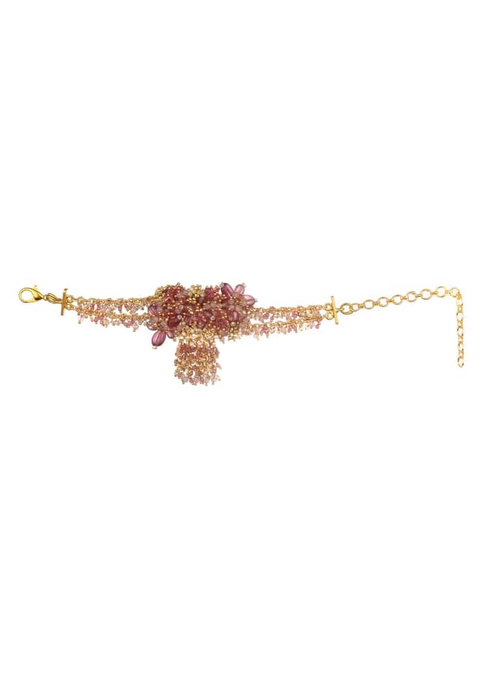 Pink And Gold Handcrafted Bracelet In Mix Metal