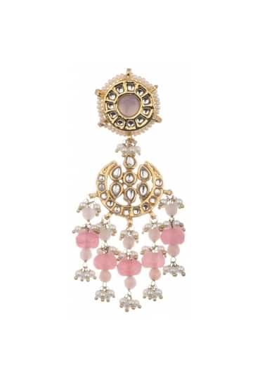 Pink And Gold Kundan Mix Metal Short Necklace Set