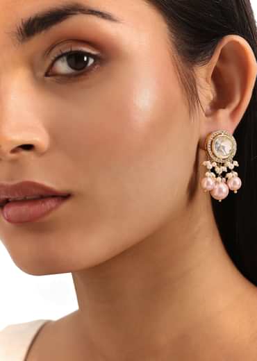 Pink And Gold Pachi Kundan Mixed Metal Necklace Set
