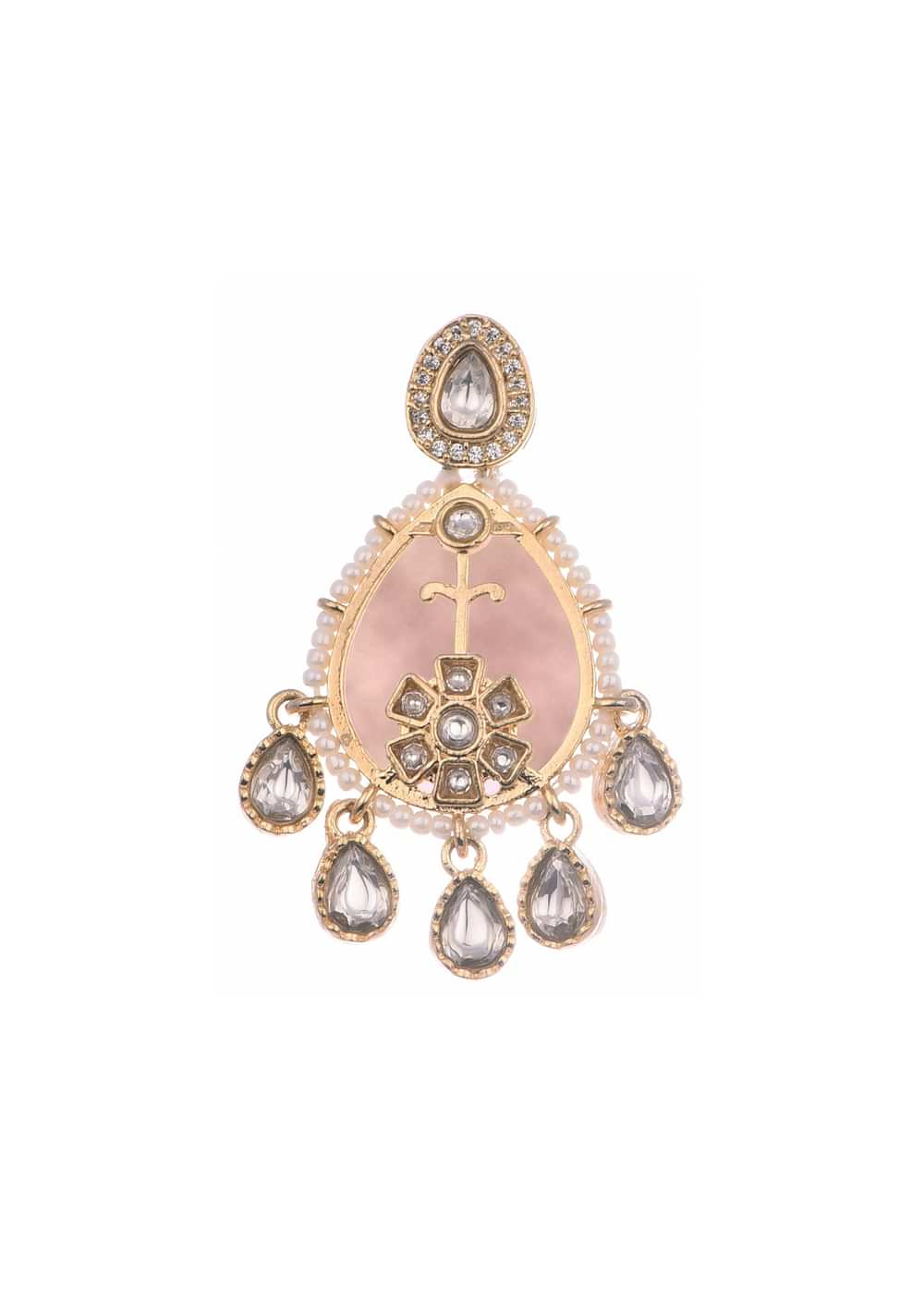 Pink And Gold Uncut Polki Short Necklace Set