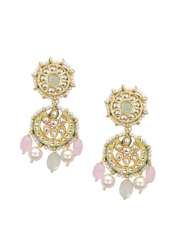 Pink And Green Pendant Necklace Set With Encrusted Kundan Pink And Green Pendant Necklace Set With Encrusted Kundan