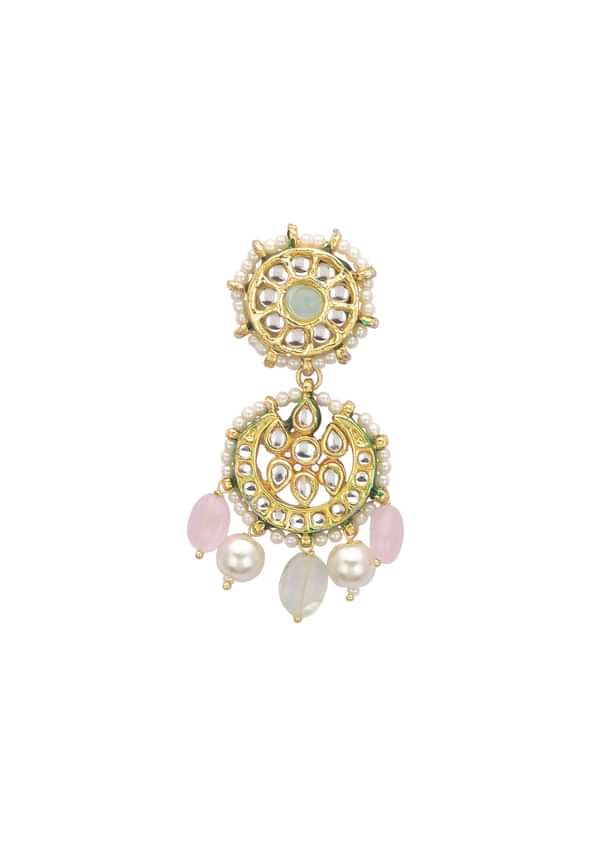 Pink And Green Pendant Necklace Set With Encrusted Kundan Pink And Green Pendant Necklace Set With Encrusted Kundan