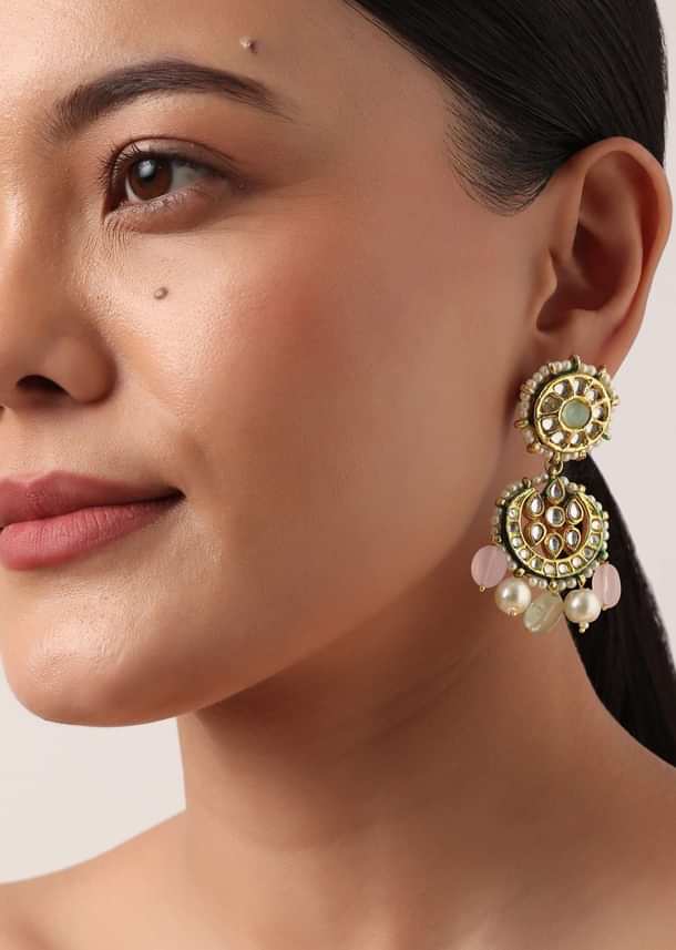 Pink And Green Pendant Necklace Set With Encrusted Kundan Pink And Green Pendant Necklace Set With Encrusted Kundan