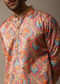 Pink And Green Printed Silk Kurta Set For Men