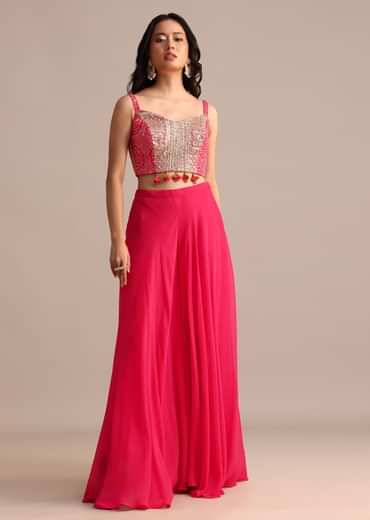 Pink And Orange Bandhani Printed Jacket Palazzo Suit
