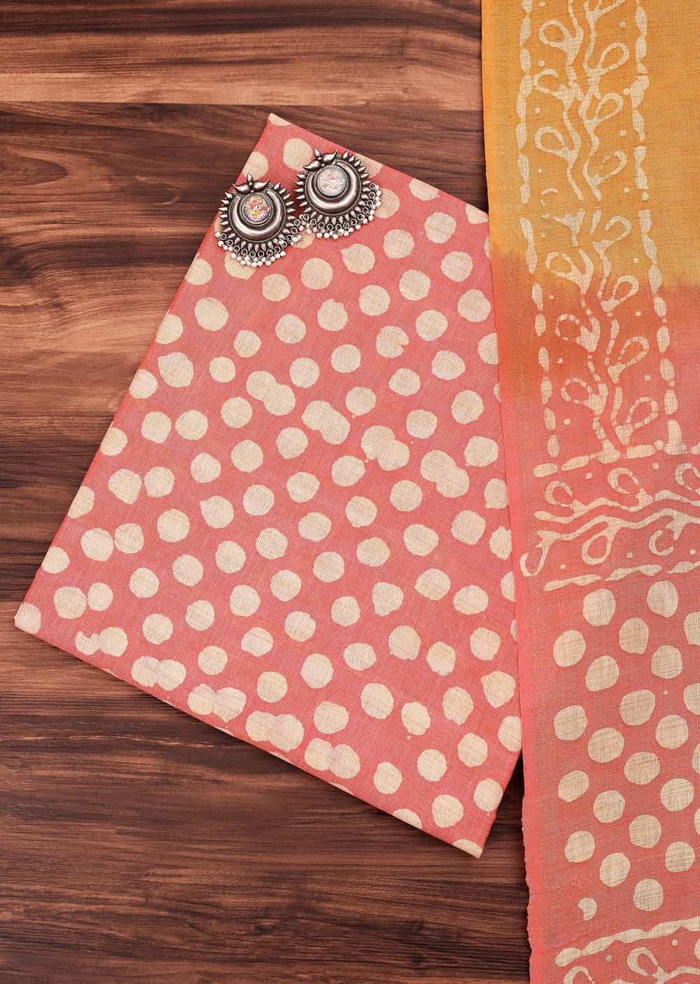 Pink And Orange Batik Printed Unstitched Salwar Suit