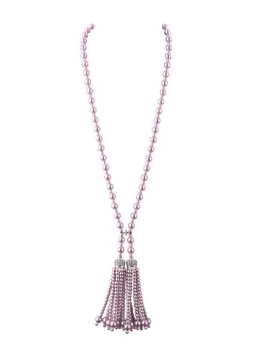 Pink And Silver Pearl Necklace With Pearl Tassels