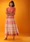 Pink And White Anarkali Dress In Cotton With Geometric And Tribal Print