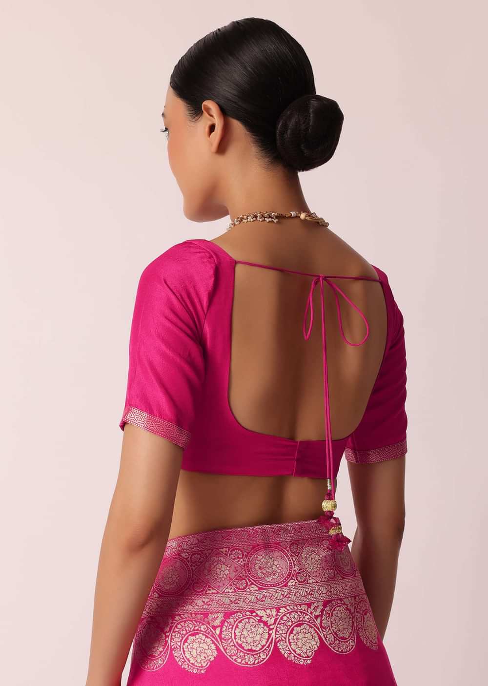 Pink Banarasi Dola Silk Saree With Woven Floral Detail And Unstitched Blouse Piece