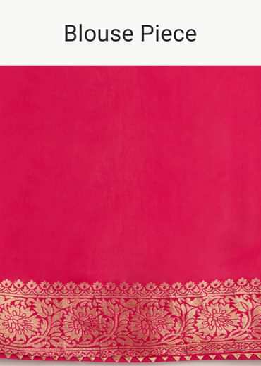 Pink Banarasi Georgette Saree With Bandhani Detail And Unstitched Blouse Piece