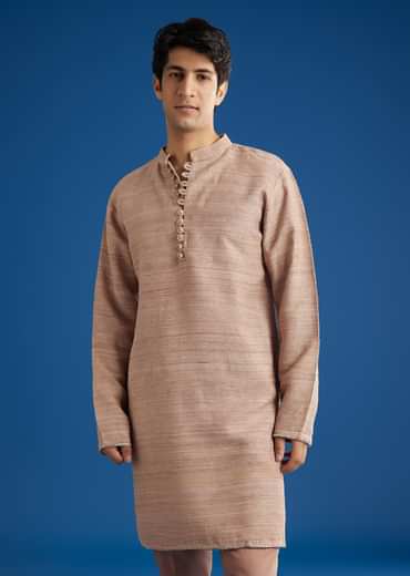 Peach Banarasi Kurta Set With Salli And Katsana Jacket