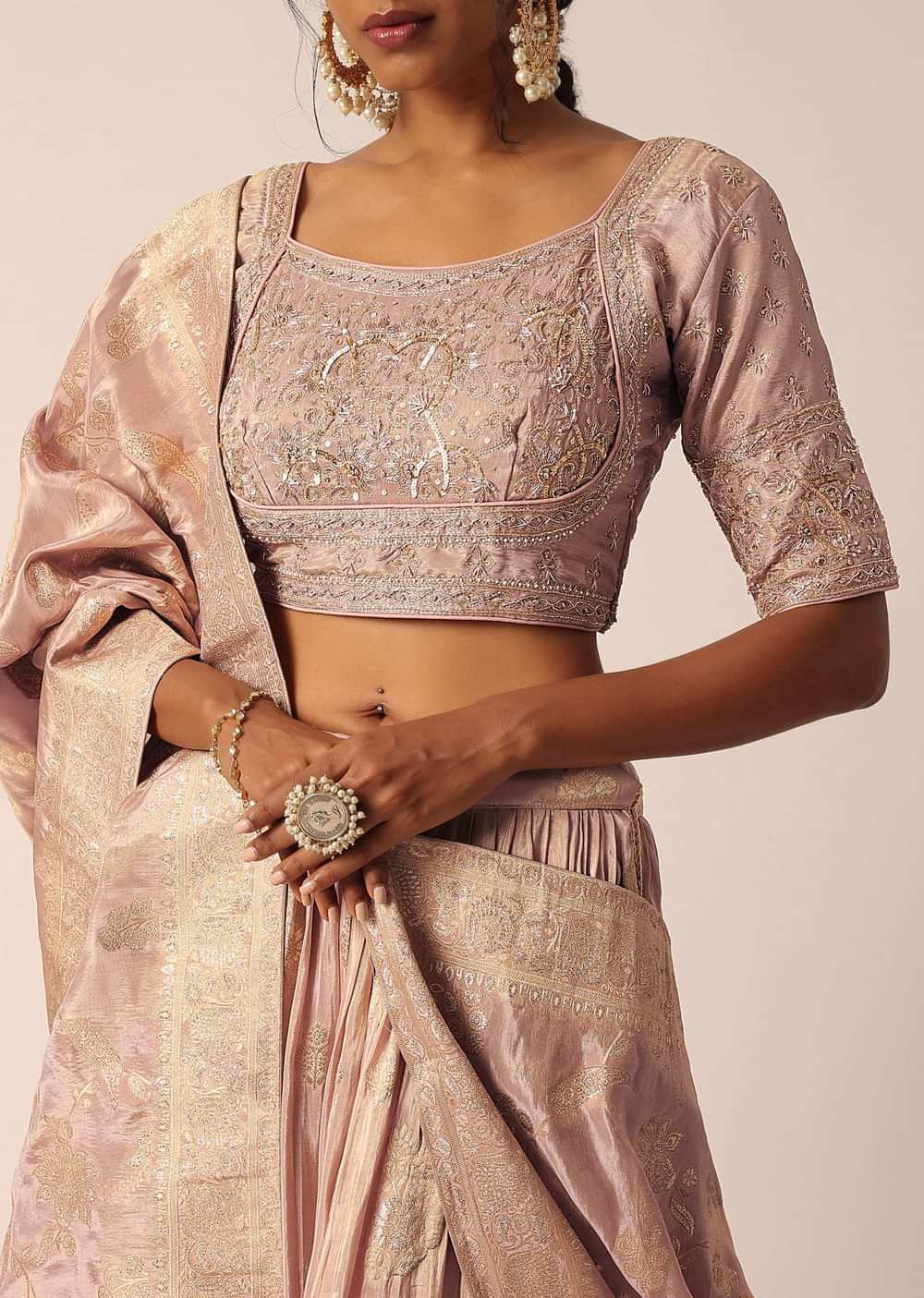 Pink Banarasi Silk Lehenga Set With Sequin Work