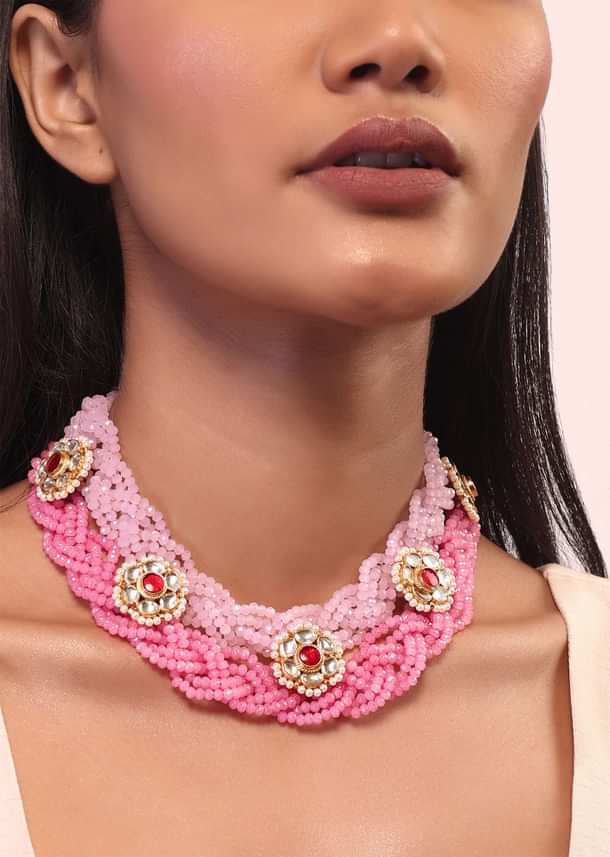 Pink Bead Plaited Necklace Pink Bead Plaited Necklace