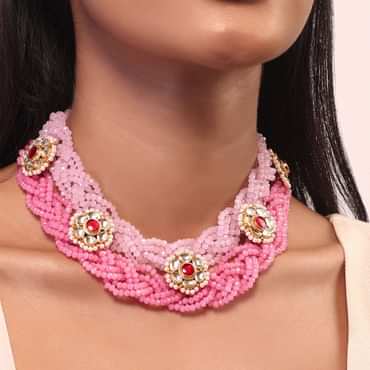 Pink Bead Plaited Necklace Pink Bead Plaited Necklace