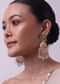 Pink Beaded Kundan Danglers In Gold Finish