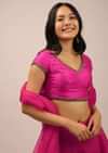Pink Blouse In Raw Silk With Cap Sleeves And Cut Dana Embroidery