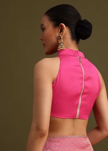 Pink Brocade Zari Weave Saree With Unstitched Blouse