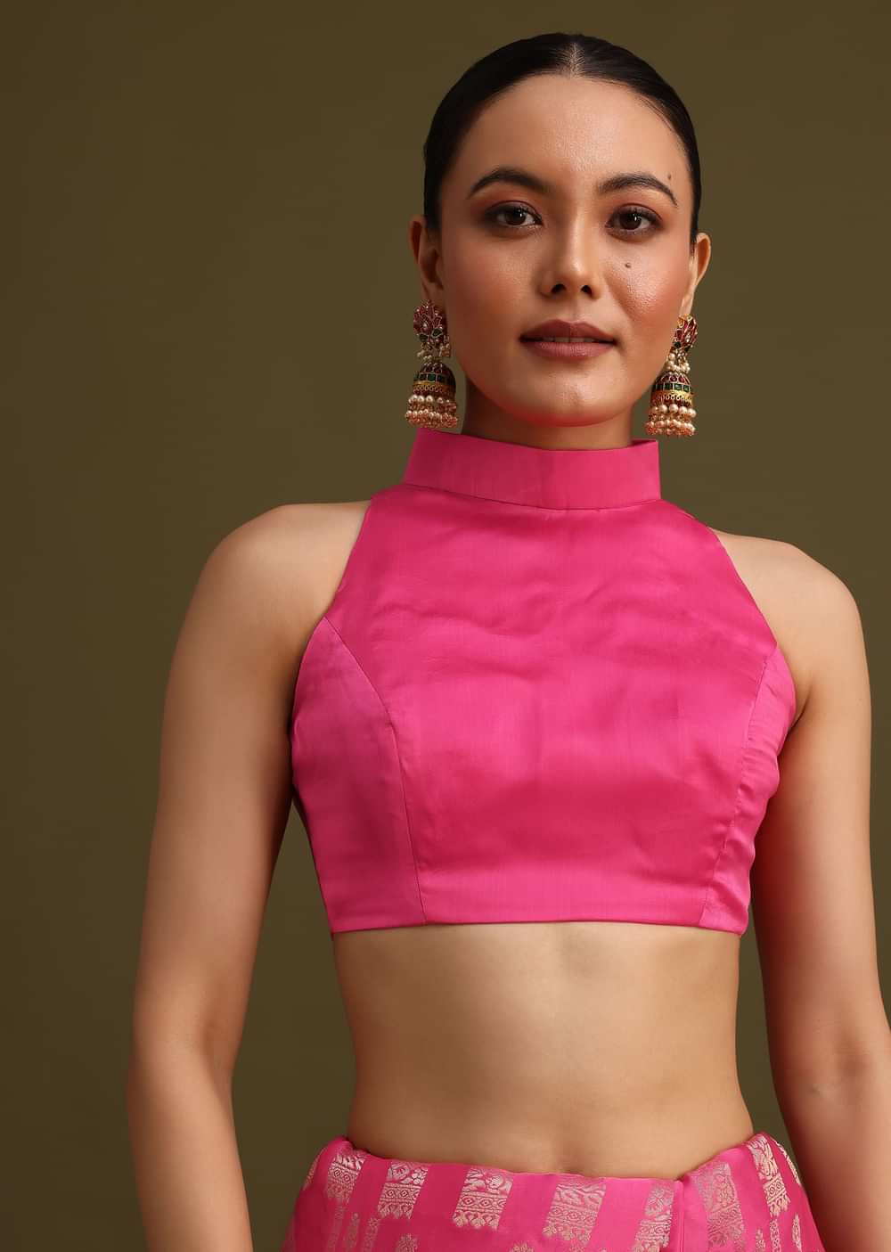 Pink Brocade Zari Weave Saree With Unstitched Blouse