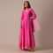 Pink Chanderi Printed Anarkali Set With Belt
