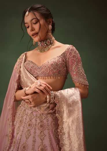 Pink Chanderi Silk Heavy Embroidered Lehenga Set