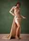 Beige Brocade Gown with Crop Jacket