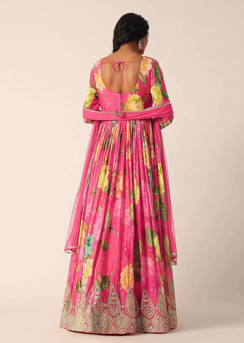 Pink Chiffon Anarkali Set With Embroidered Detail