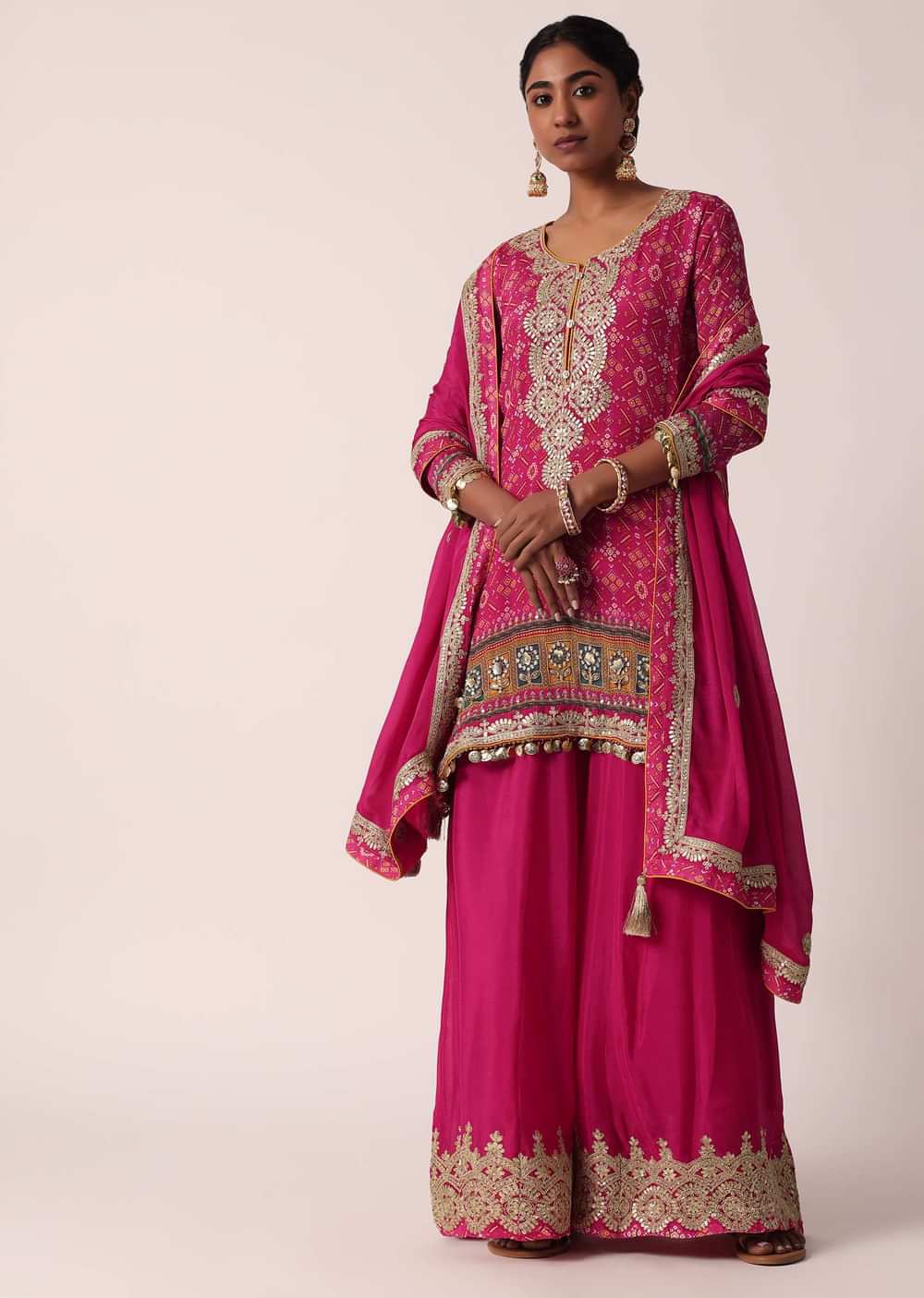Pink Chiffon Printed Palazzo Set With Sequin
