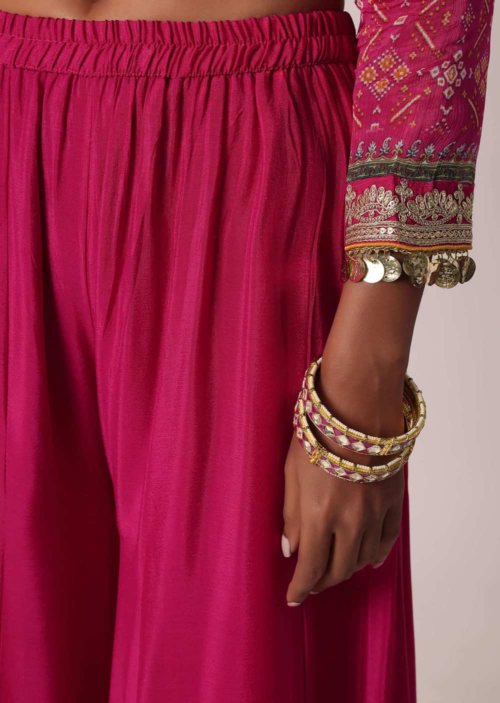 Pink Chiffon Printed Palazzo Set With Sequin
