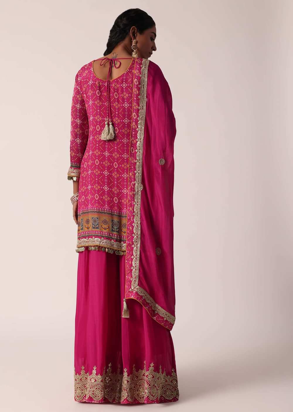 Pink Chiffon Printed Palazzo Set With Sequin