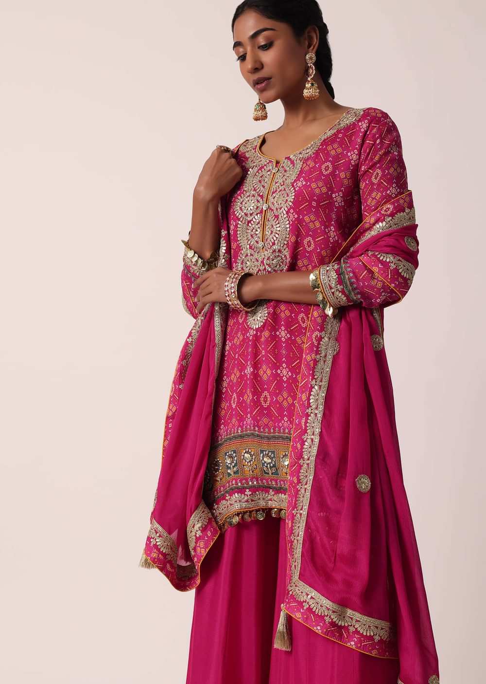 Pink Chiffon Printed Palazzo Set With Sequin