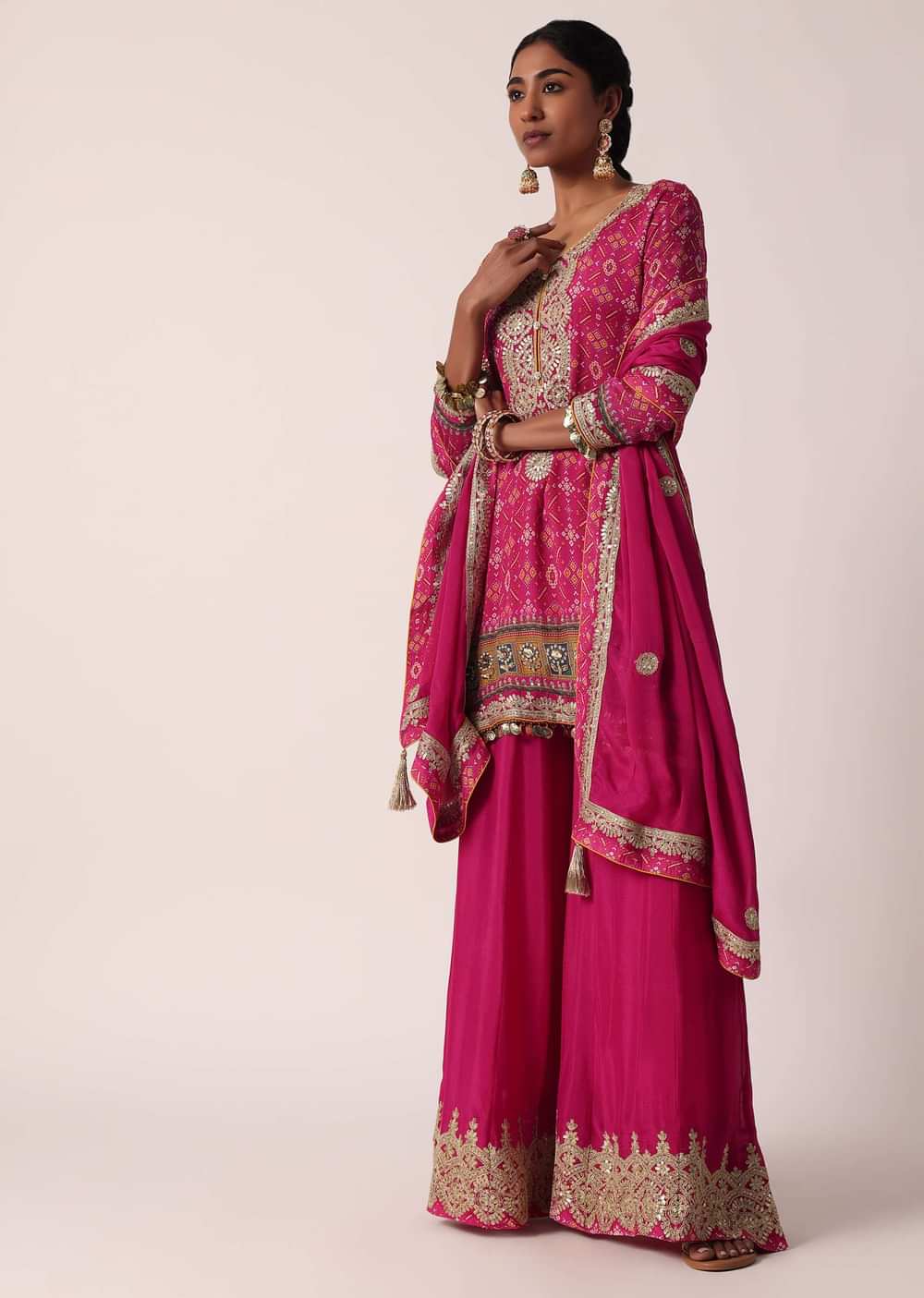 Pink Chiffon Printed Palazzo Set With Sequin