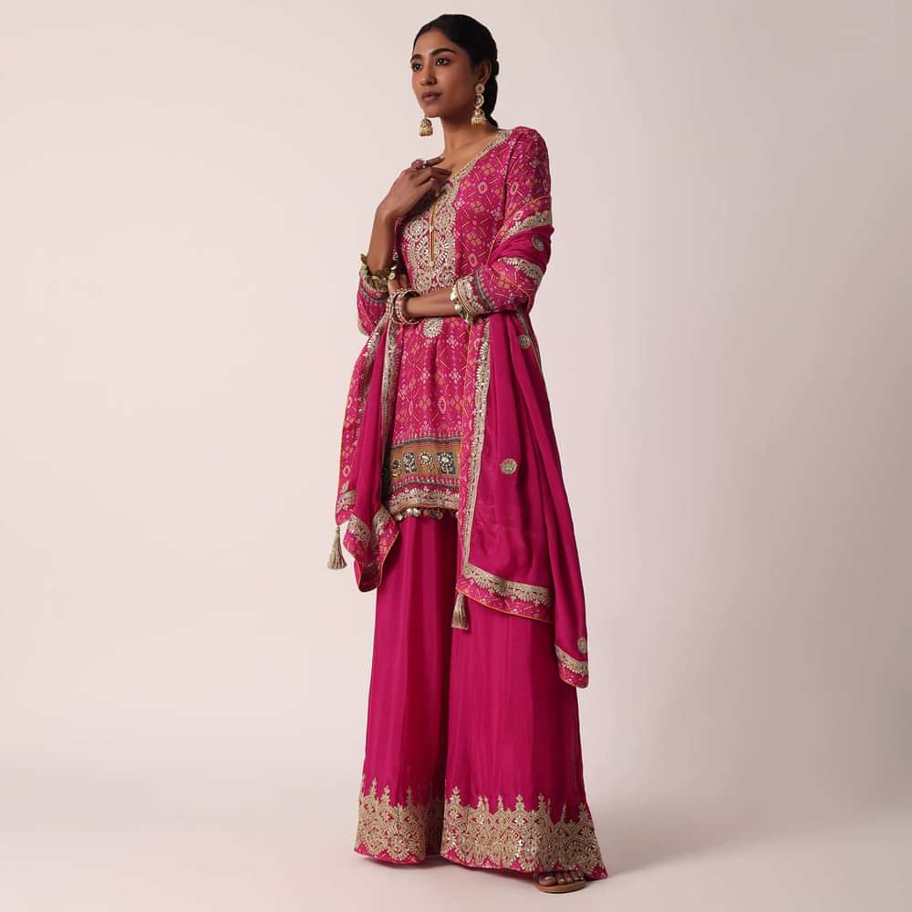 Pink Chiffon Printed Palazzo Set With Sequin