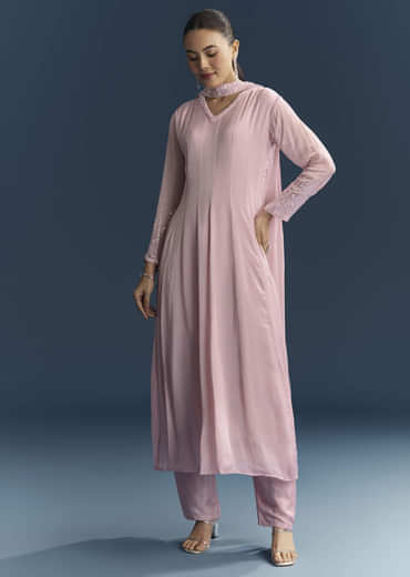 Pink Chinon Anarkali Suit With Sequins Work