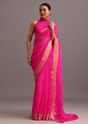 Pink Cotton Kota Leheriya Zari Work Woven Saree With Unstitched Blouse