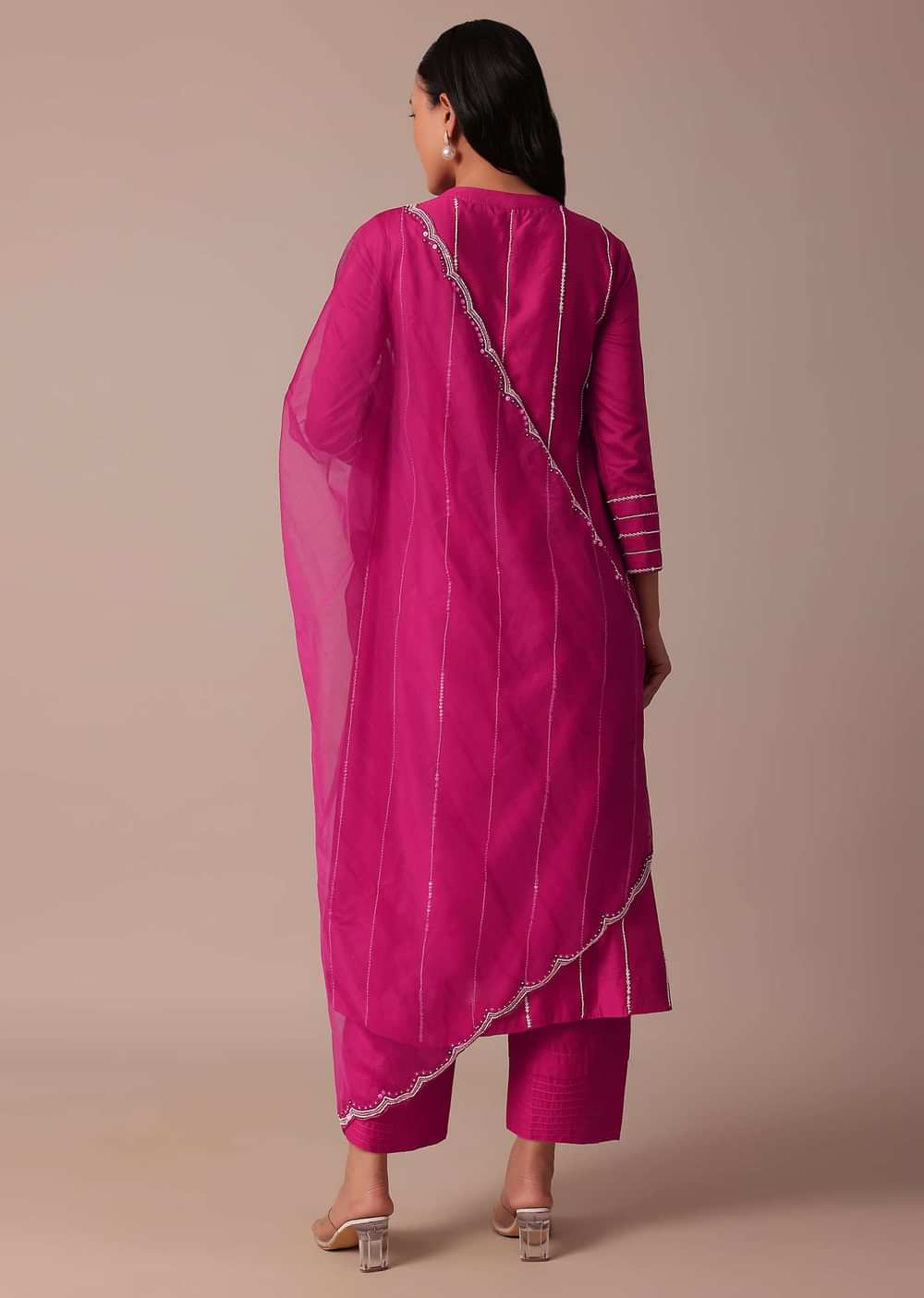 Pink Cotton Silk Pant Set With Embroidered Kurta