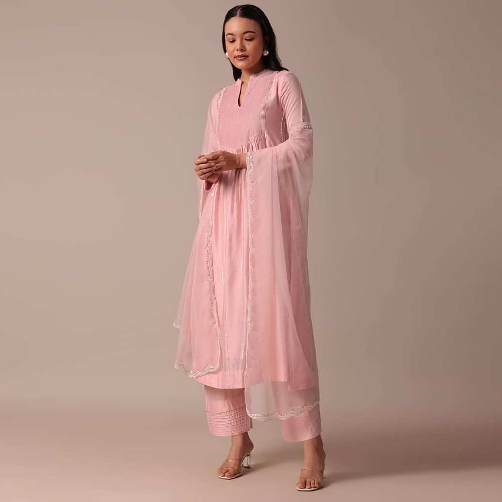 Pink Cotton Silk Pant Set With Sequin Work