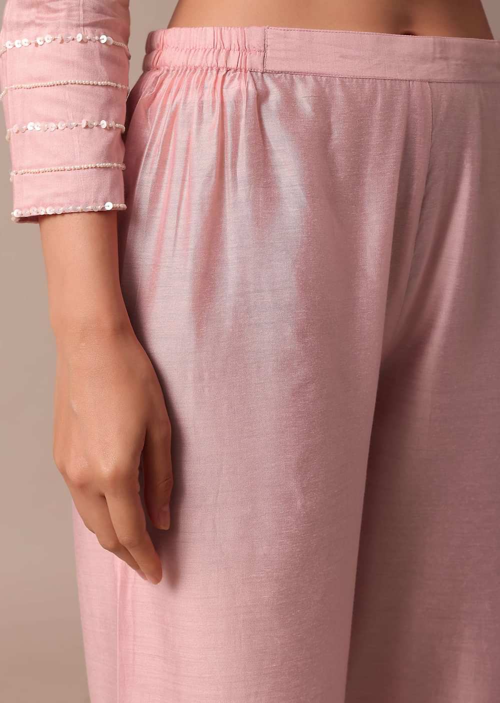 Pink Cotton Silk Pant Set With Sequin Work