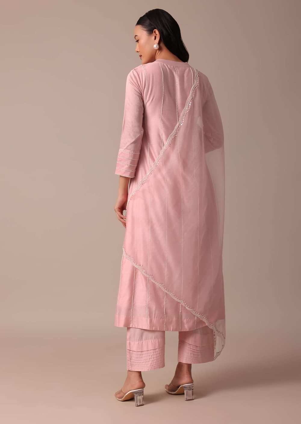Pink Cotton Silk Pant Set With Sequin Work