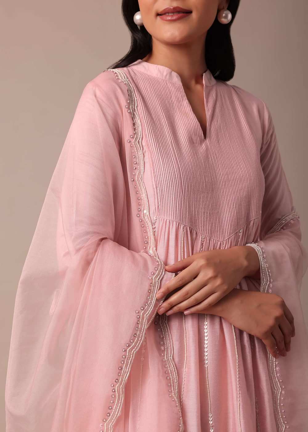 Pink Cotton Silk Pant Set With Sequin Work