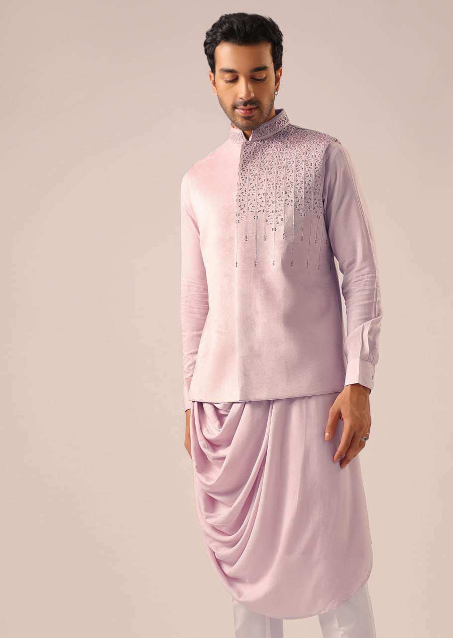 Pink Cowl Kurta And Jacket Set with Cutwork Detail
