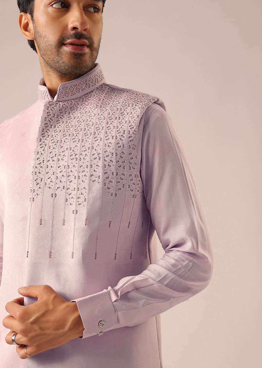 Pink Cowl Kurta And Jacket Set with Cutwork Detail
