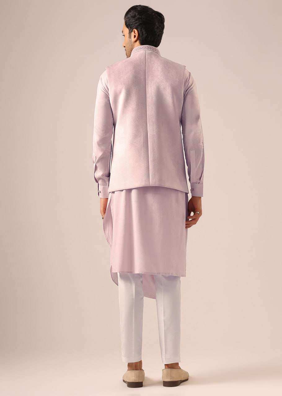 Pink Cowl Kurta And Jacket Set with Cutwork Detail