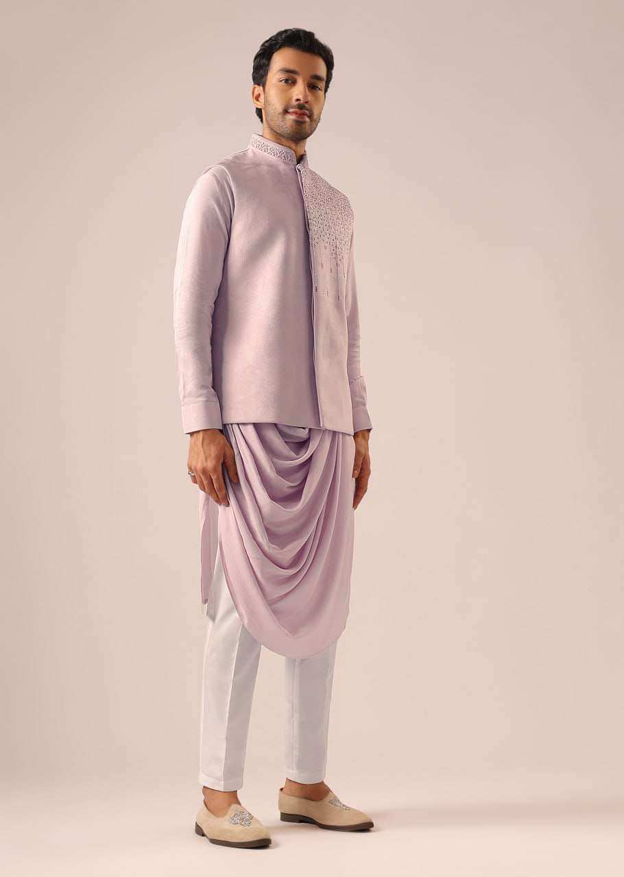 Pink Cowl Kurta And Jacket Set with Cutwork Detail