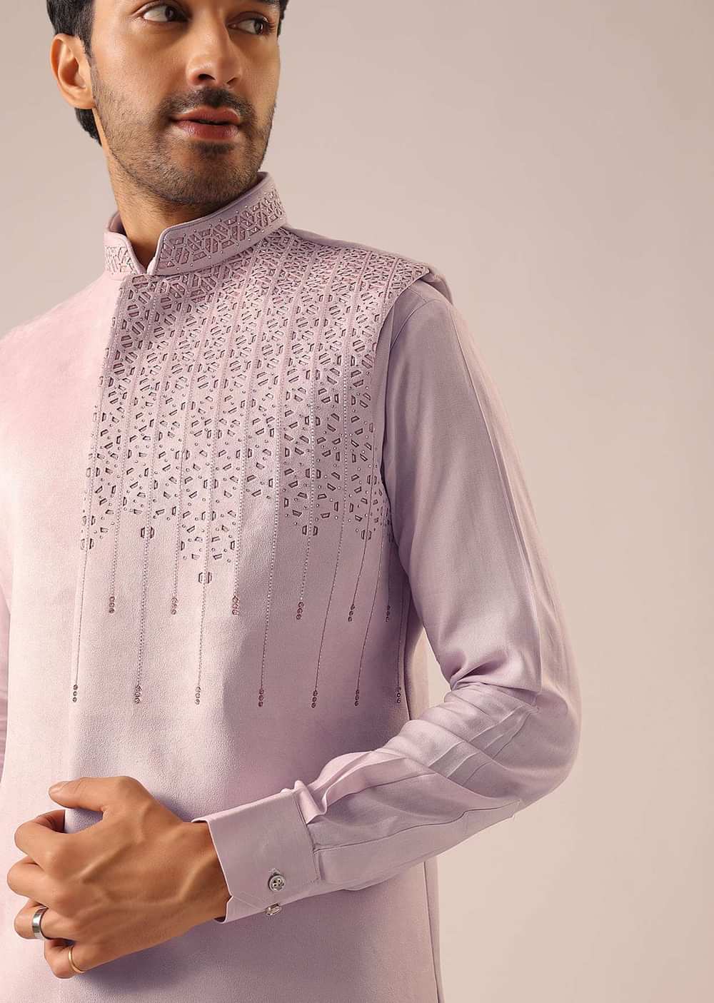 Pink Cowl Kurta And Jacket Set with Cutwork Detail