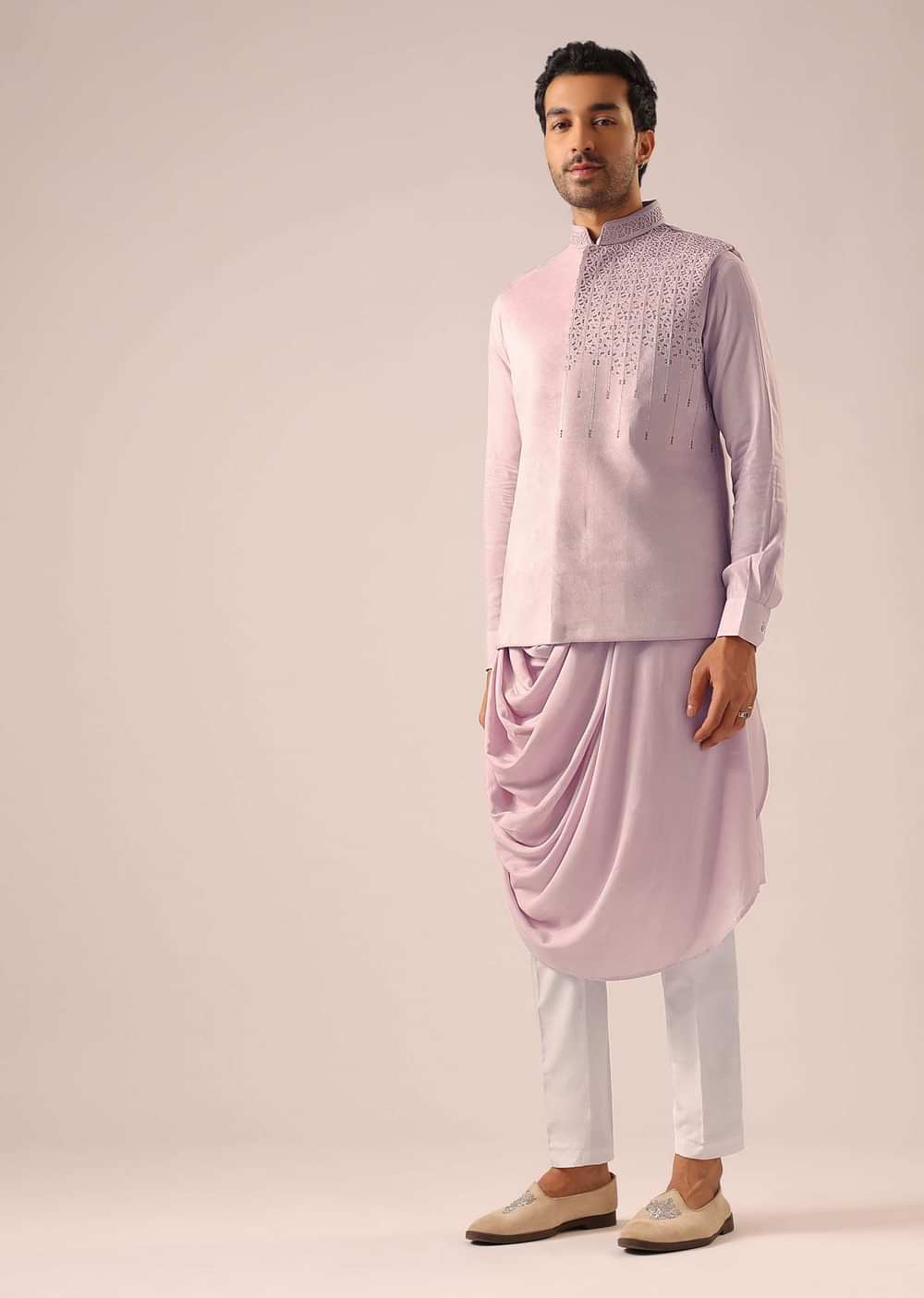 Pink Cowl Kurta And Jacket Set with Cutwork Detail