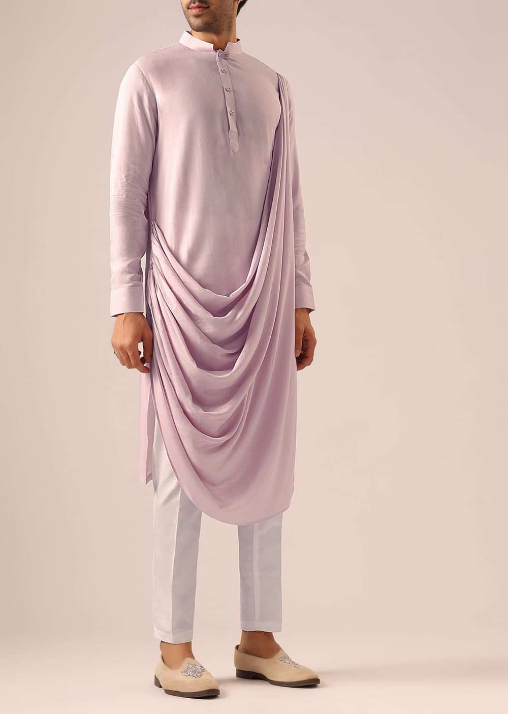 Pink Cowl Kurta And Jacket Set with Cutwork Detail