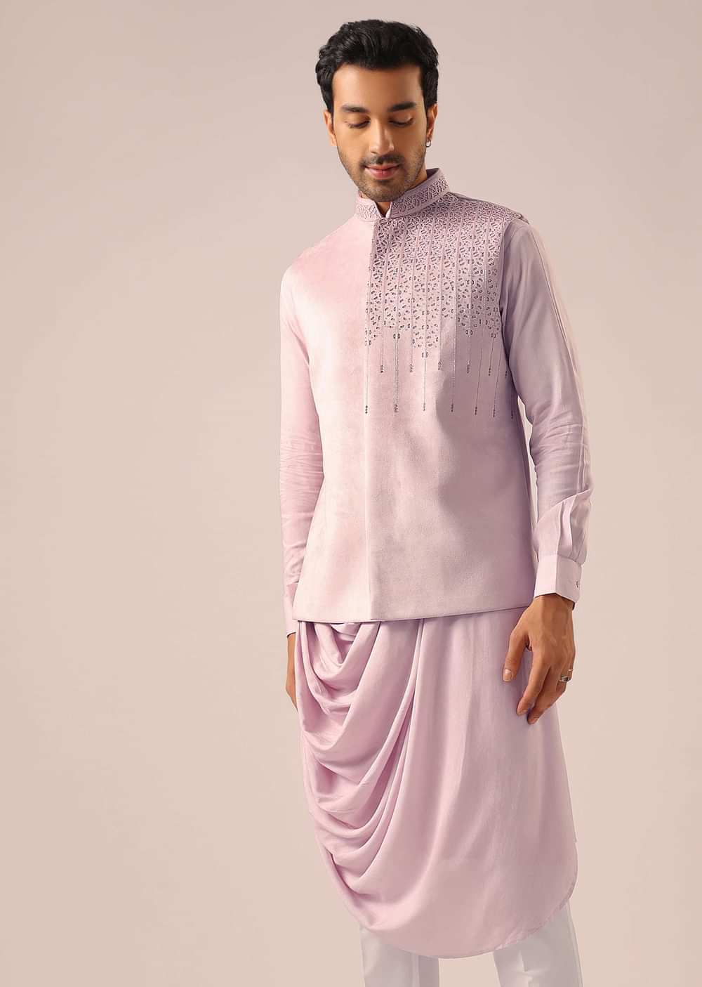 Pink Cowl Kurta And Jacket Set with Cutwork Detail