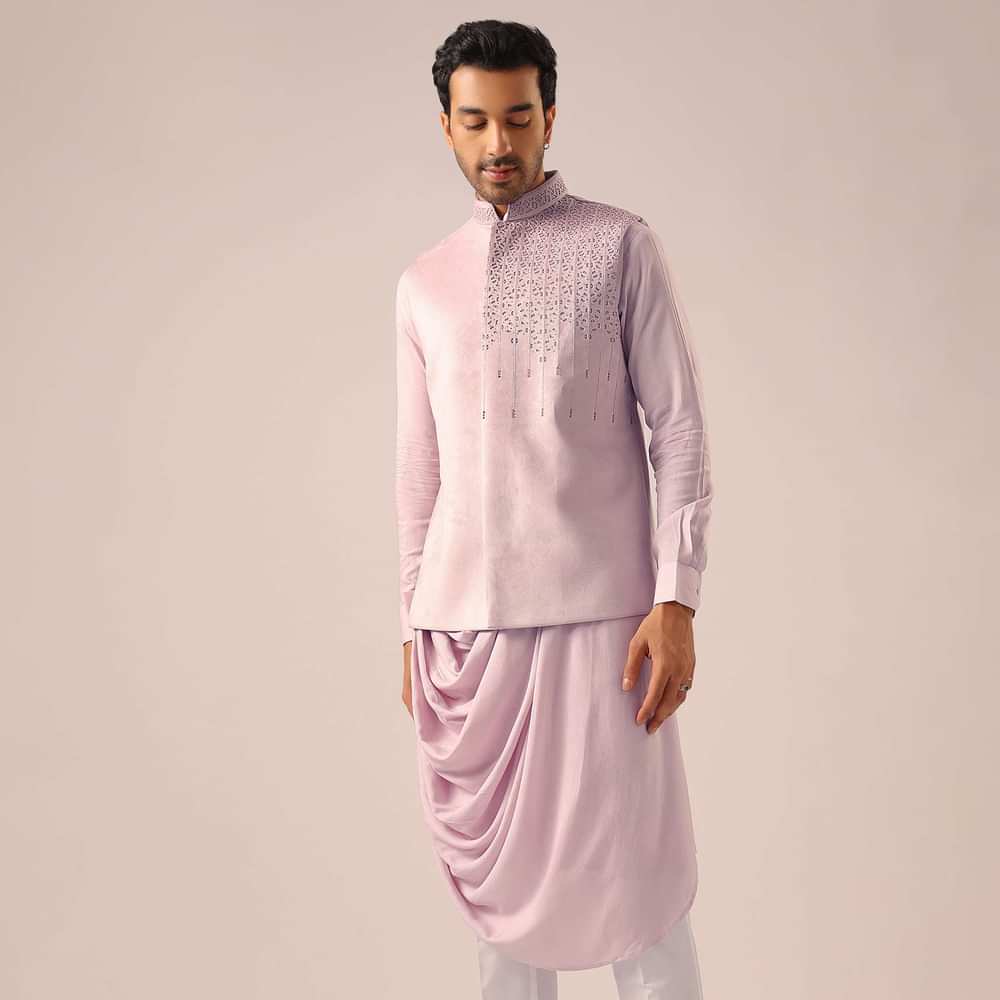 Pink Cowl Kurta And Jacket Set with Cutwork Detail